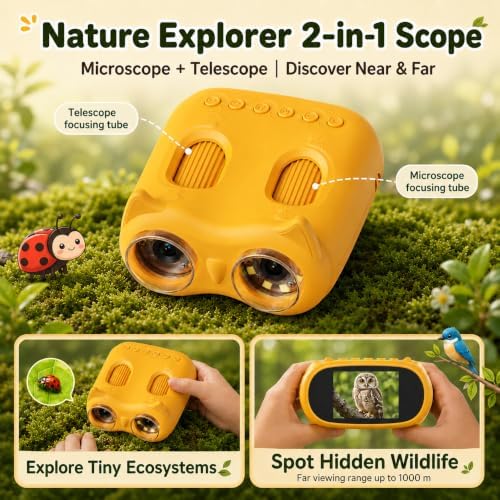 1000X Microscope for Kids, 2-in-1 Kids Microscope Telescope with 2.0" Digital Screen, Handheld Microscope, Science Kits, STEM Toys Birthday Gifts for 4 5 6 7 8 9 10 12 Year Old Girls Boys (Blue) - Image 3