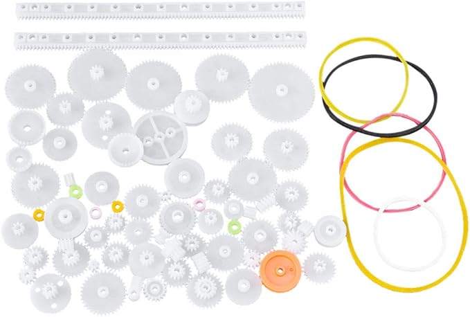 Marhynchus 75pcs Plastic Gear Belt Pulley Shaft Sleeve Set DIY Robot Parts DIY Toy Components DIY Project Kit for Motor Toy