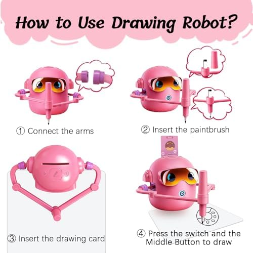 Drawing Robot for Kids with 100 Cards, 12 Colorful Pens & 4 Paintbrushes Montessori Painting Toys for 3-12 Years Old, Voice Read Early Learning Educational Gift for Boys & Girls - Image 4