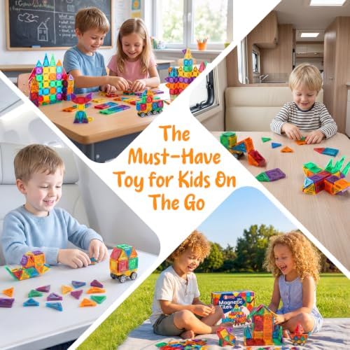 Bmag 100PCS Mini Magnetic Tiles Building Set with 2 Mini Cars - Image 3
