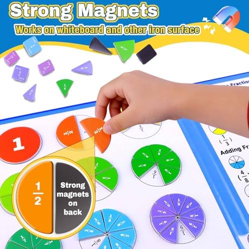 Magnetic Fraction Educational Puzzle Set, Fraction Tiles & Circles Demonstration Book, Montessori Math Manipulatives for Elementary Classroom, Hands-On Learning Tool for Fractions - Image 3