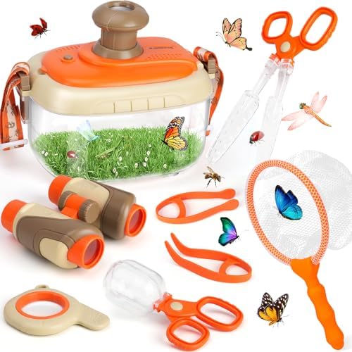 AuntyFey Bug Catcher Kit For Kids, Bug Catching Kit for Kids with Bug Cage, Bug Box, Bug Net, Insert Catcher, Kid Binoculars, Magnifying Glass, Critter Keeper, Outdoor Explorer Kit for Kid 3 4 5 6 7 8 by AuntyFey