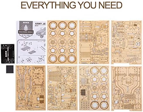 ROKR 3D Wooden Puzzle for Adults-Mechanical Car Model Kits-Brain Teaser Puzzles-Vehicle Building Kits-Unique Gift for Adults,Teens on Birthday/Christmas Day(1:18 Scale)(MC701-Army Field Car) - Image 6