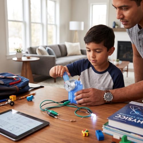 Hand Crank Generator 6V Dynamo, Emergency Power Supply with LED Light, Educational Science Kit for Kids Electricity Experiments, Blue Plastic Housing with Alligator Clips, 2.36x1.81x0.98in - Image 6