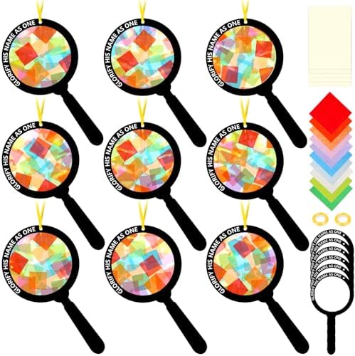Renbuzhu 48PCS Sunday School VBS Crafts Bulk: Paper Magnifying Glass Nativity Suncatchers, Jesus Religious Christian Activity DIY Kits Church Decorations, Window Stained Glass Effect Art Supplies by Renbuzhu