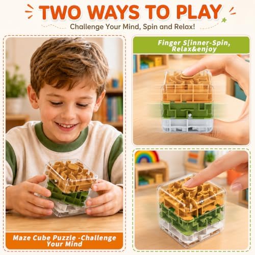 3 Layer 2-in-1 3D Rolling Ball Fidget Spinner, 3D Brain Teaser Puzzle Game, Education Sensory Toys Birthday Gift for Kids Adults 4 5 6 7 8 Years Old Boys Girls - Image 2