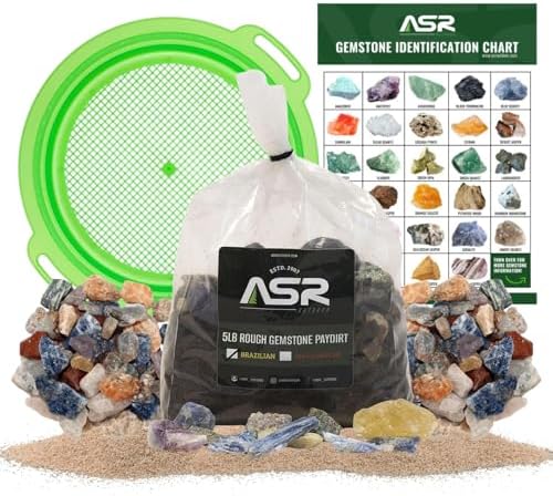 ASR Outdoor 5lb Rough Gemstone Mining Kit Geology Paydirt Classifier and ID Chart (Brazilian) by ASROUTDOOR