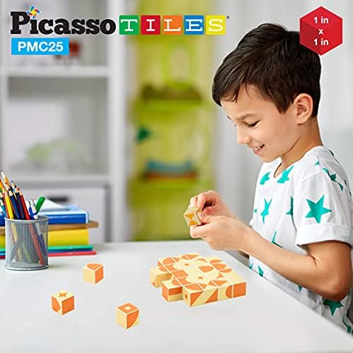 PicassoTiles 25 Piece Magnetic Puzzle Game Magic Cube Puzzles Brain Teaser Set Kids Toy Magnet Pattern Block Matching Toys with Free Ideabook 150+ Inspirations Included STEM Learning Early Education - Image 4
