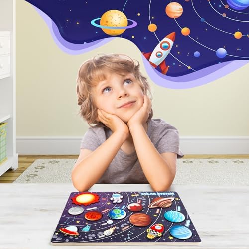 Wooden Solar System Puzzle for Kids, Toddler Montessori Planets Puzzle Toys - Image 7
