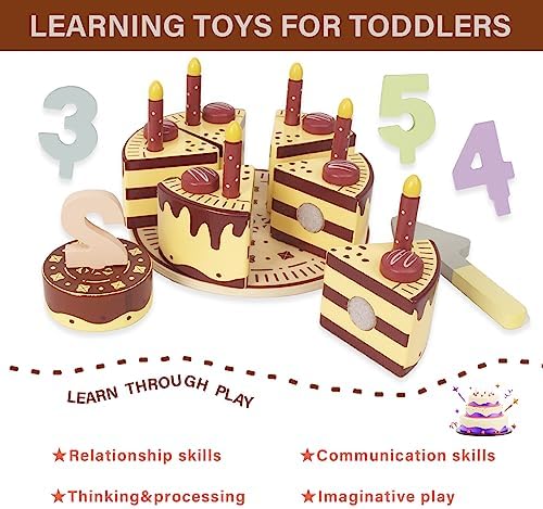 Pretend Play Food for Toddlers 2-5,Wooden Birthday Fake Cake Toy - Image 2