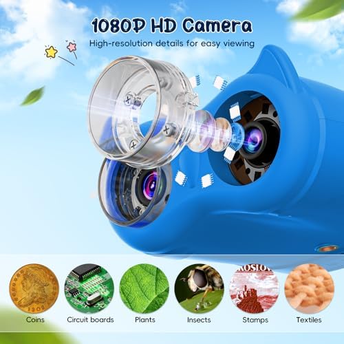 2-in-1 Kids Microscope Telescope, Temodu 2.0" 1000X Digital Microscope for Kids, HD Portable Education Telescope for Kids Birthday Festival Gift, Science Fun Toys for Children Age 4-12 (Blue) - Image 3