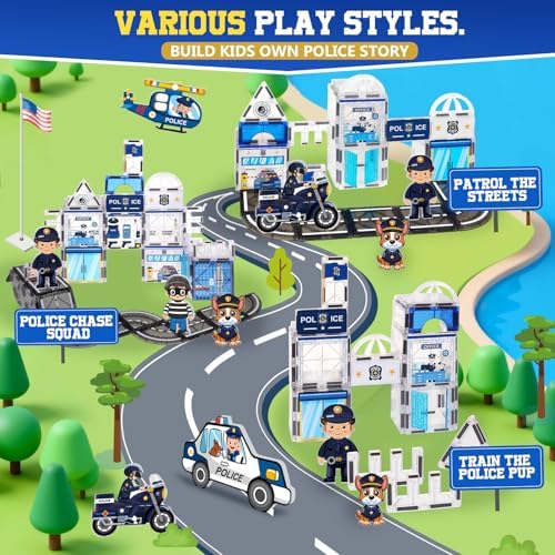 60PCS Police Station Magnetic Tiles Construction Set with 6 Magnetic Dolls - Image 4