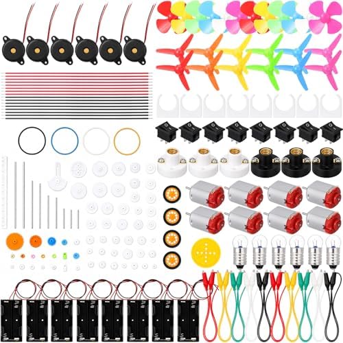 Soulchen 8 Set 170 Pcs Dc Motors Kit, Mini Electric Motor 3v-12v 25000 RPM Rectangular Motor with Light Bulbs Propellers Plastic Gears Etc DIY Science Project Kit for DIY Science Projects by Soulchen