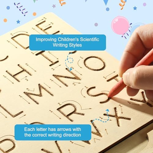 Wooden Letters Practicing Board,Reusable Handwriting Alphabet Tracing Board Double-Sided Toddlers and Preschool Gifts Learning Toys Learning to Write ABC for Kids Ages 3-8 - Image 5
