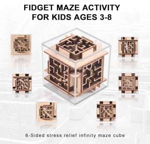 Fidget Brain Teaser Games for Kids: Wooden Puzzle Fidget Toy for Toddlers - Handheld Maze Puzzle Cube for Travel - 3D Labyrinth Game Road Trip Toys for Boys & Girls Ages 3-8 - Image 4