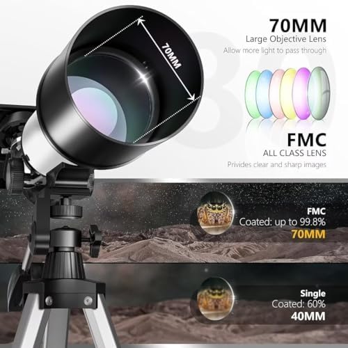Astronomical Telescope, 70mm Aperture 400mm AZ Mount Refracting Telescope Beginners with AZ Mount Tripod Phone Adapter & Carrying Bag - Image 7
