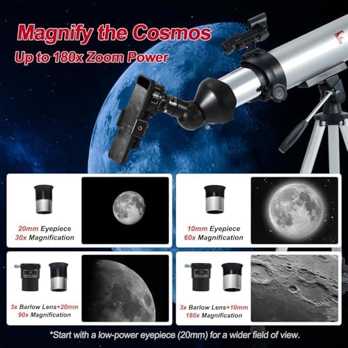 Telescope for Adults – 80mm Refractor Telescope with 600mm Focal Length, Tripod, Barlow Lens & Phone Adapter High Powered Astronomical Telescopes for Beginners, Telescopio para Adults - Image 3