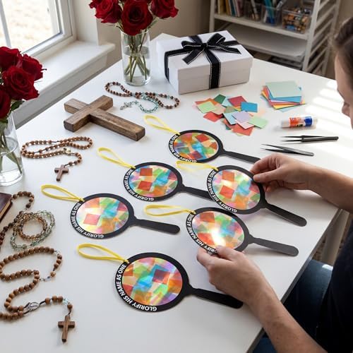 Renbuzhu 48PCS Sunday School VBS Crafts Bulk: Paper Magnifying Glass Nativity Suncatchers, Jesus Religious Christian Activity DIY Kits Church Decorations, Window Stained Glass Effect Art Supplies - Image 6