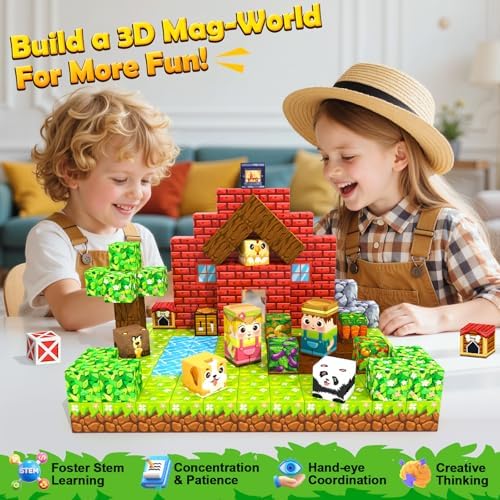 Magnetic Blocks, Build Mine Magnet World Forest Farm Edition, Magnetic Building Blocks for Kids Ages 4-6 6-8 8-12, Sensory STEM Toys for Boys & Girls - Image 4