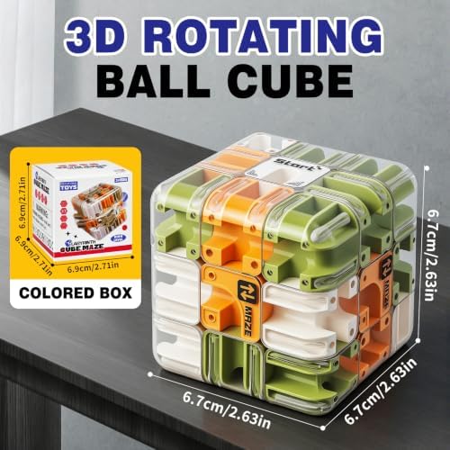 3D Maze Cube Ball Puzzle Brain Teaser for Adults & Kids, Educational Learning Toys Logical Thinking, Family Board Games Tabletop, Durable Puzzle Cube (Green&Brown&White, 2.7x2.7x2.7) - Image 2