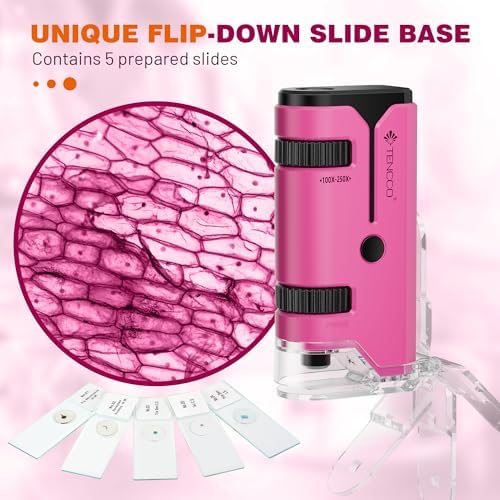 100x-250x Pocket Microscope for Kids Adults, Protable Handheld Miniscope, Mini Microscope Kit for Kids Adults Home School Lab Biology Science Education, Pink - Image 4