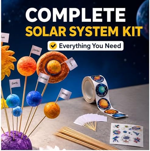Solar System Project Kit, DIY Solar System Model Kit with Foam Balls, Planet Stickers & Sticks, Space Science Craft Kit for School Projects & Educational Learning - Image 4