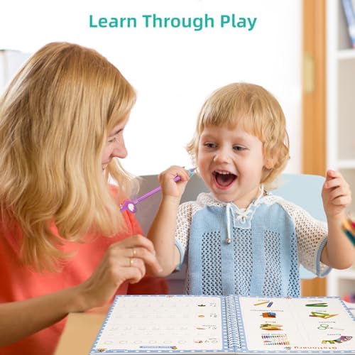 Reusable Grooved Handwriting Practice Workbooks for Kids Ages 3-8 – Magic Disappearing Ink & 3D Groove – Preschool Kindergarten Children Writing Books with Pen Grips - Image 2