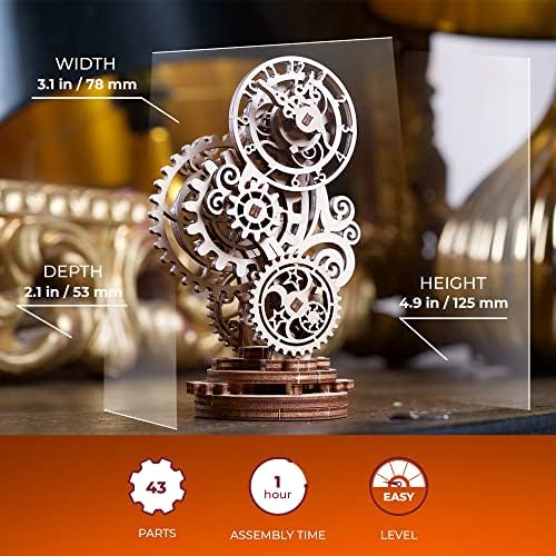 UGEARS Steampunk Clock 3D Wooden Puzzles for Adults - Wooden Model Kits for Adults Mechanical Build a Clock Kit Steampunk Decor Clocks Puzzle Brain Teaser, Hobby Set Home Decoration - Image 2