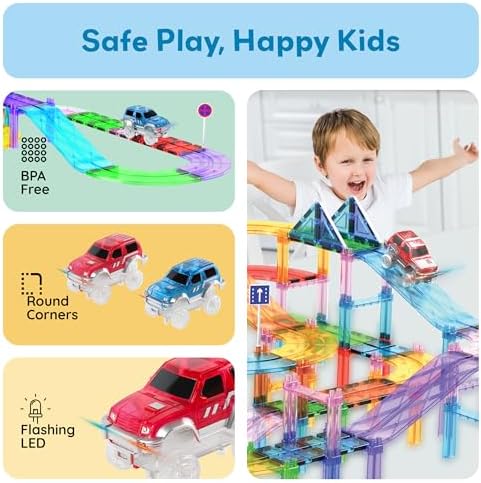 PicassoTiles LED Magnetic Race Car 2-Pack, STEM Track Accessory Toy Ages 3+ - Image 6