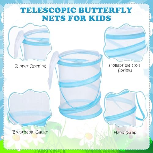 Simgoing 12 Pcs Telescopic Butterfly Fishing Nets for Kids, Outdoor Explorer Catching Kits, Insect Mesh Cage, Catching Insects Bugs Fishing, Extendable 34 Inch - Image 3