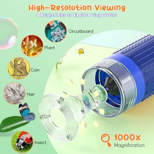 SKYBASIC Digital Microscope for Kids, 3" Screen 1000X Handheld Microscope HD Pocket Portable Microscopes Camera, Science Edu Fun Toys for Ages 4-12 Children Students Boys Girls -Blue - Image 3