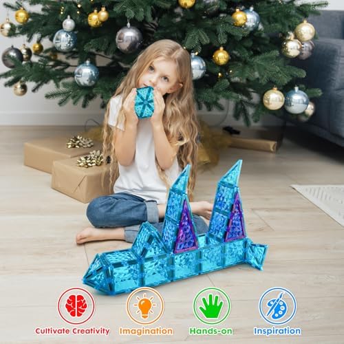 Magnetic Tiles 26 pcs Frozen Castle Magnetic Tiles - 3D Diamond Building Blocks, STEM Educational Kids Toys for Pretend Play, Birthday Gifts Montessori Sensory Educational Magnet Toys - Image 5
