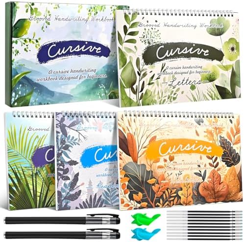 4-Pack Reusable Grooved Cursive Handwriting Workbooks with Disappearing Ink by Goldge