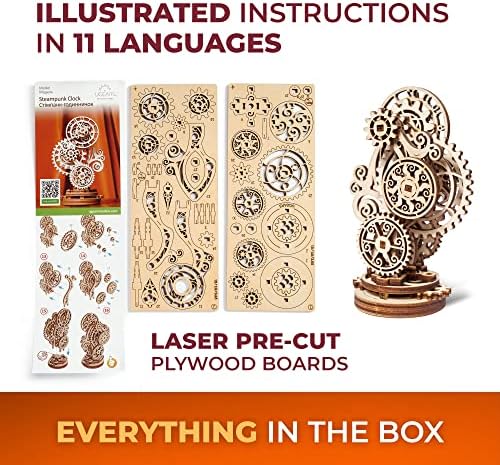 UGEARS Steampunk Clock 3D Wooden Puzzles for Adults - Wooden Model Kits for Adults Mechanical Build a Clock Kit Steampunk Decor Clocks Puzzle Brain Teaser, Hobby Set Home Decoration - Image 6