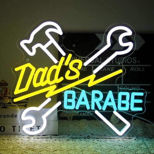 Dad's Garage Neon Sign with Wrench and Hammer for Man Cave Workshop Decor by CKTBLEY