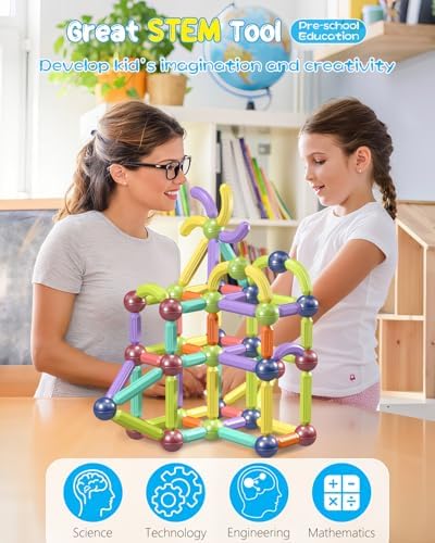 Magnet Toys Magnetic Building Blocks, STEM Starter Toys for Kids Age 3-5 Preschool, Montessori Learning Magnetic Sticks and Balls, Gift for Christmas Birthday (52PCS) - Image 6