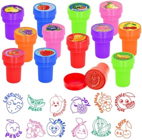 Cinrobiye 24 Pcs Fruit of the Spirit Stampers Party Favor Set, Cute Bible Learning Stamps for Kids Sunday School, Church Classroom Rewards, Faith Based Gifts, Goody Bag Fillers by Cinrobiye
