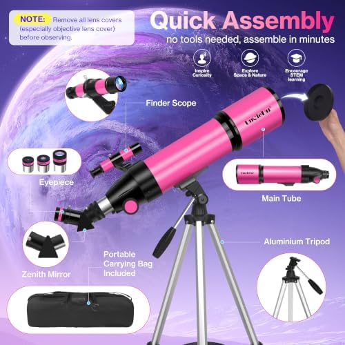 UncleHu 80mm Aperture, 600mm Refractor Travel Telescope for Adults and Kids - Image 4