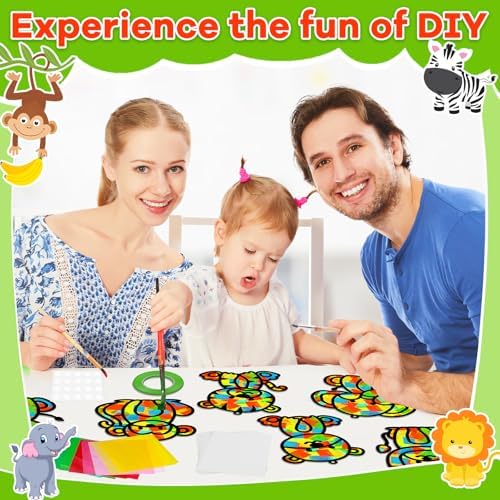 32 Sets Woodland Animal Suncatchers Craft Kit DIY Window Stained Glass Effect Forest Jungle Animals Paper Craft Home School Classroom Decoration Kid Birthday Gift Creative Art Project Activity Game - Image 4