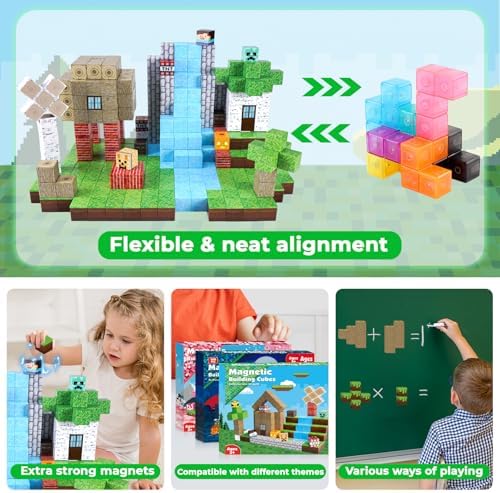 Magnetic Blocks-100PCS Magnetic Building Blocks Magnetic Tiles Stacking, Build Magnet Forest Set, STEM Montessori Sensory Toys for Kids Boys Girls Ages 3 4 5 6 7 8 9 10 Christmas Birthday Gifts - Image 5