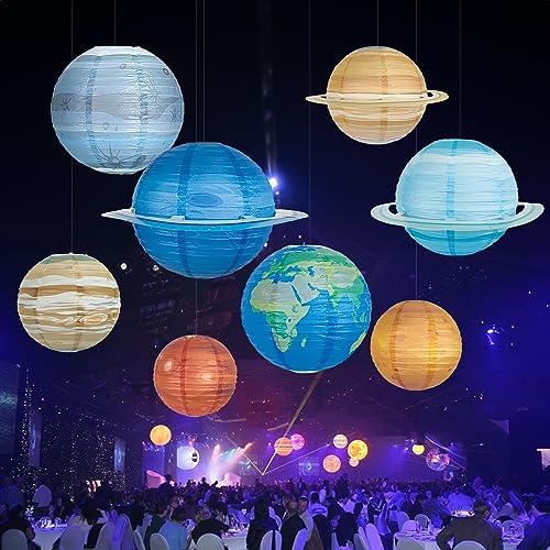 8 PCS Planet Paper Lanterns Outer Space Party Decorations Solar System Planets Hanging Lantern for Kids Space Theme Party Birthday Room Classroom Decorations - Image 6