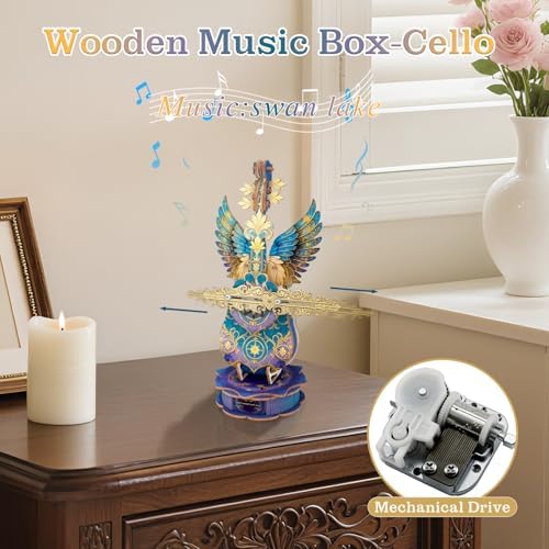 3D Wooden Puzzles for Adults, Mechanical Cello Music Box Kit with Base, DIY Wooden Model Kits to Build, Birthday Valentine's Day Gifts for Women Men, Music Box Puzzle Lover - Image 2