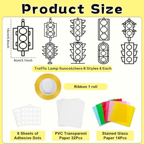 QOUBAI 32 Sets Traffic Light Suncatchers Craft Kit DIY Window Stained Glass Effect Traffic Lamp Paper Crafts Home School Classroom Decoration Kid Birthday Gift Creative Art Project Activity Game - Image 2