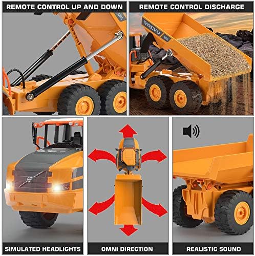 DOUBLE E Volvo RC Dump Truck Toy for Kids, Articulated Hauler, Remote Control Construction Toys Vehicles with Lights, Birthday Gifts Ideas for Boys Age 6 7 8 9 10 Year Old and up - Image 4