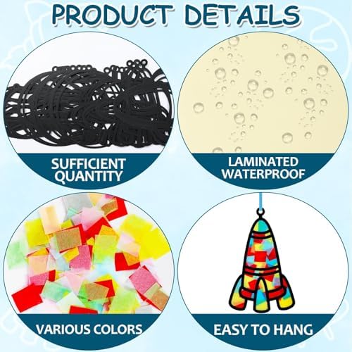 Qyeahkj 36 Set Outer Space Suncatchers Crafts for DIY Solar System Window Tissue Paper Craft Kit Space Hanging Decor for Planet Home Activity Art Project Birthday Party Favor Gift - Image 3