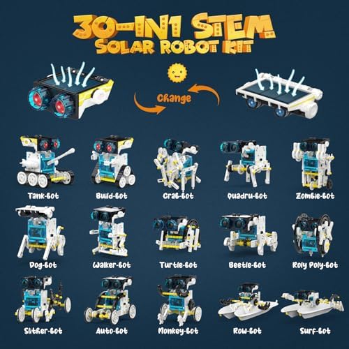 Wesfuner 30-in-1 STEM Solar Robot Kit Toys, 243 Pieces Educational Building Science Experiment Kit for Kids Aged 8-12, Birthday Gifts Kids Aged 8 9 10 11 12 13 Years Old(White) - Image 3