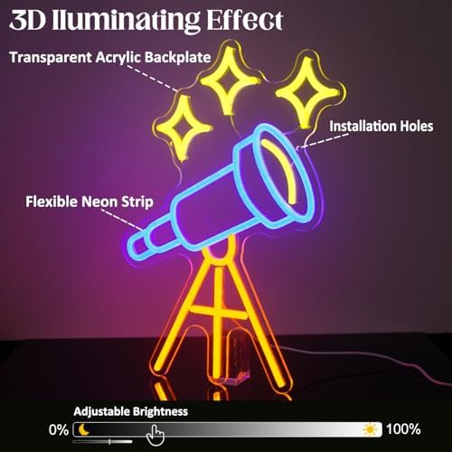 Telescope Neon Sign Stars LED Light for Bedroom Man Cave Game Room Decor - Image 6