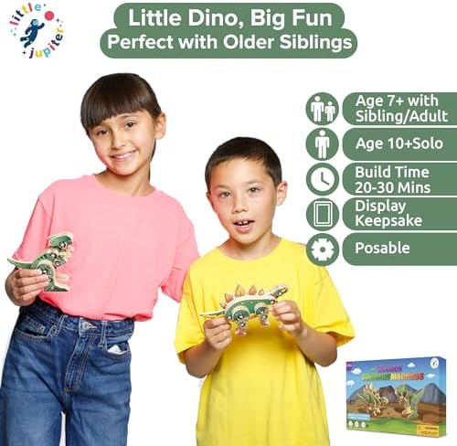 Little Jupiter DIY Wooden Kit with Stickers - Dinosaur Toys for Kids for 7-12 Yrs - Dinosaur Toy Woodworking Kits - Wood Crafts - Building Kit - Wooden Crafts (Stegosaurus & TRex) - Image 2