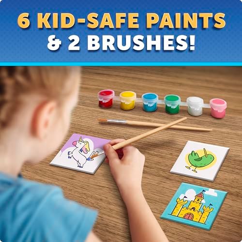 Blue Marble Magnetic Tile Art Craft Kit - Paint Your Own Magnetic Mini Tiles, Includes 10 Tiles, Magnets, 6 Paints, Brush, Googly Eyes & Transfer Stickers, Magnet Art Kit, DIY Magnets for Kids - Image 4