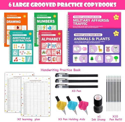 6 Pack Magic Grooved Writing Practice Books for Kids,Reusable Handwriting Practice with Pen,Pencil Grisp,Cute Seal and Learning Schedule ,Pecfect Tracing Copybook for Kindergarten Preschool Age 3-8 - Image 2